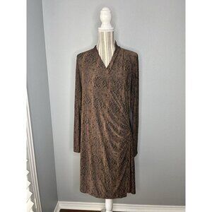 Norma Kamali Faux Wrap Dress Size Large Brown Snakeskin Long Sleeve V Neck